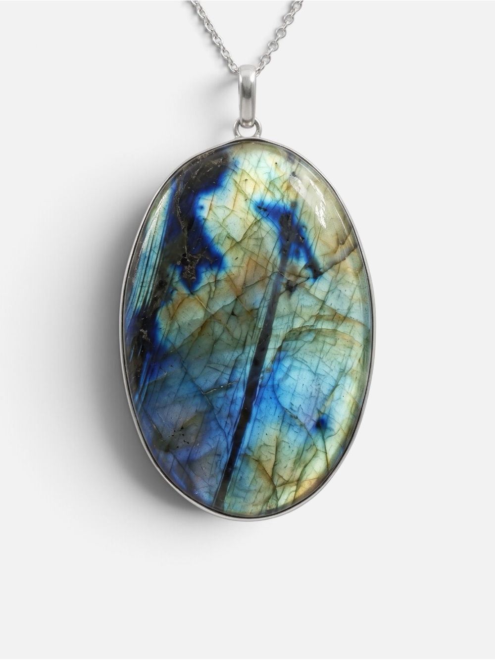 925 RARE MASSIVE VINTAGE LABRADORITE NECKLACE - Picture 2 of 5
